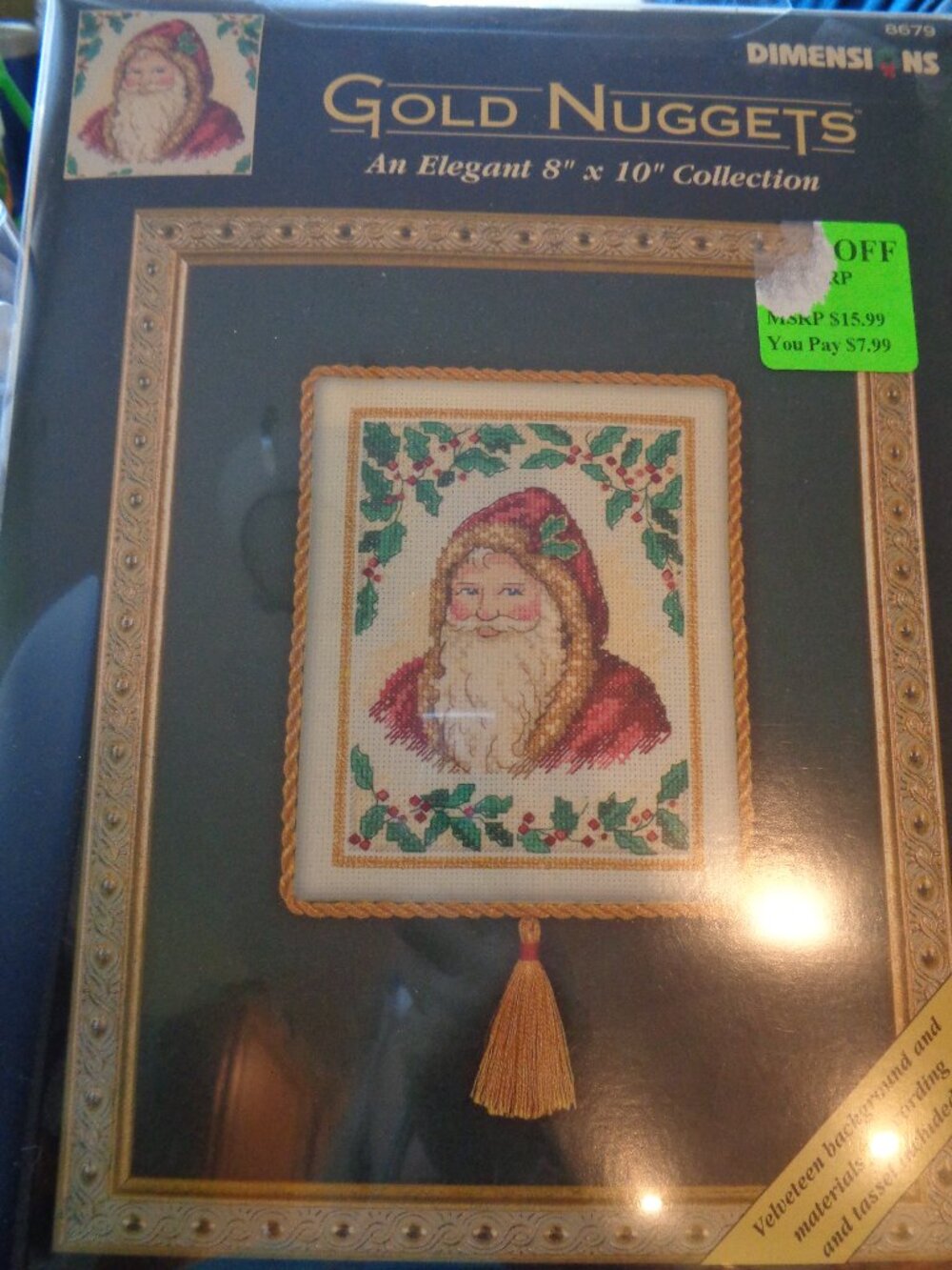 Dimensions Gold Nuggets Santa & Holly 8"x10" Counted Cross Stitch Kit